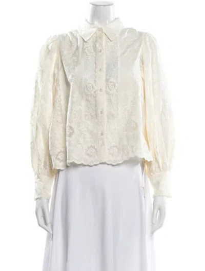 Pre-owned Caroline Constas Floral Print Long Sleeve Blouse W/ Tags In White