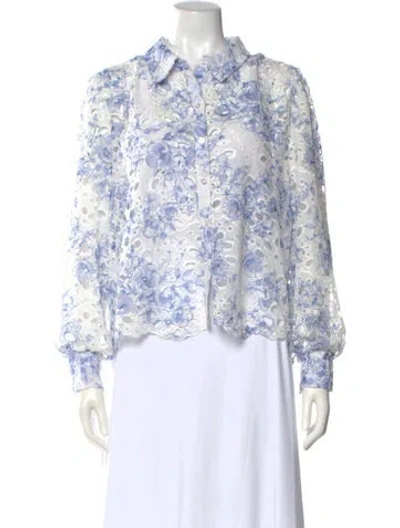 Pre-owned Caroline Constas Floral Print Long Sleeve Blouse In White