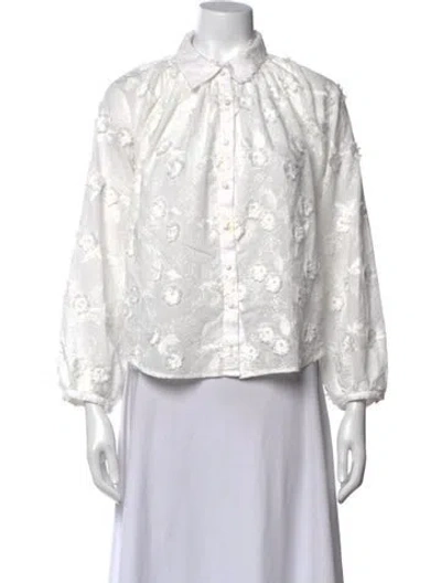 Pre-owned Caroline Constas Floral Print Long Sleeve Blouse In White