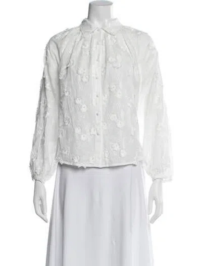 Pre-owned Caroline Constas Floral Print Long Sleeve Blouse In White