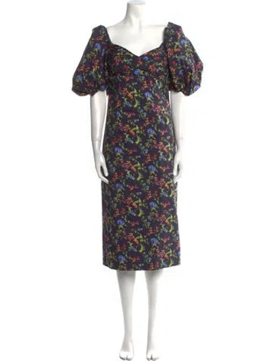 Pre-owned Caroline Constas Floral Print Midi Length Dress In Black