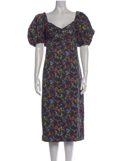 Pre-owned Caroline Constas Floral Print Midi Length Dress In Blue