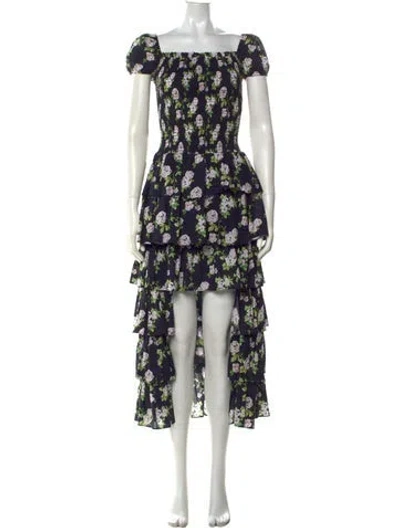 Pre-owned Caroline Constas Floral Print Midi Length Dress In Blue