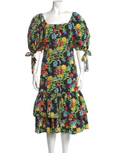 Pre-owned Caroline Constas Floral Print Midi Length Dress In Green