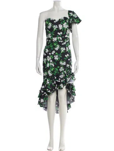 Pre-owned Caroline Constas Floral Print Midi Length Dress In Green