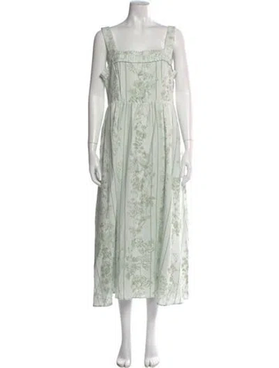 Pre-owned Caroline Constas Floral Print Midi Length Dress In Green