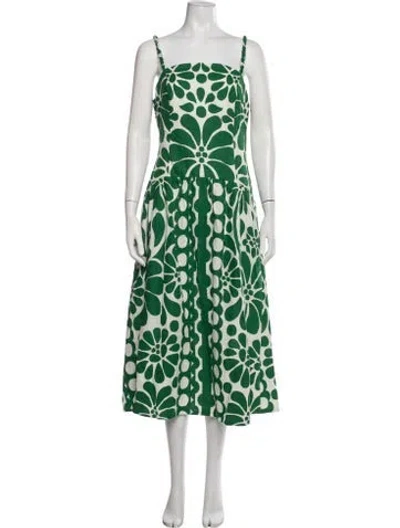Pre-owned Caroline Constas Floral Print Midi Length Dress In Green