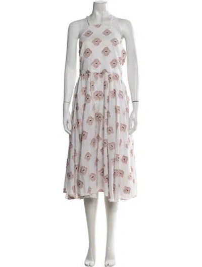 Pre-owned Caroline Constas Floral Print Midi Length Dress In Neutrals