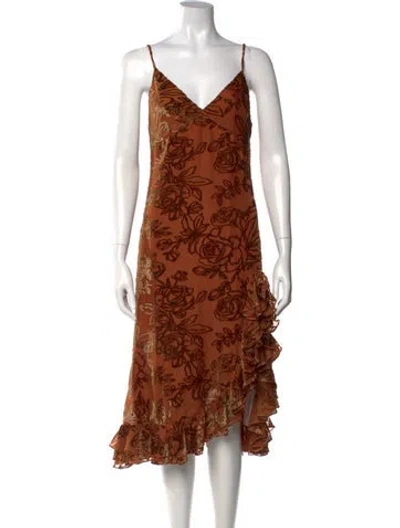 Pre-owned Caroline Constas Floral Print Midi Length Dress In Orange