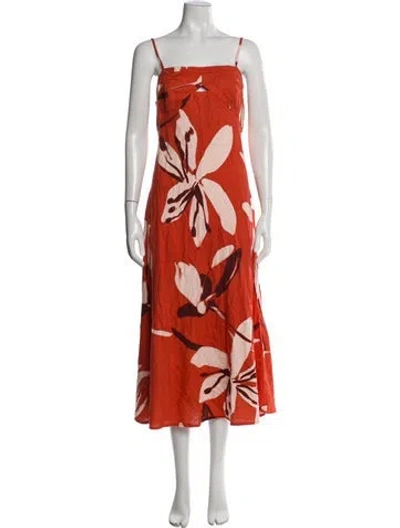 Pre-owned Caroline Constas Floral Print Midi Length Dress In Orange