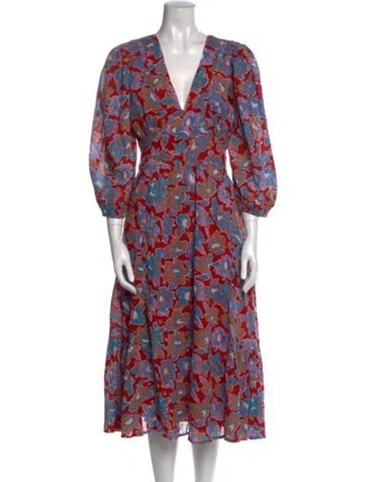 Pre-owned Caroline Constas Floral Print Midi Length Dress In Red