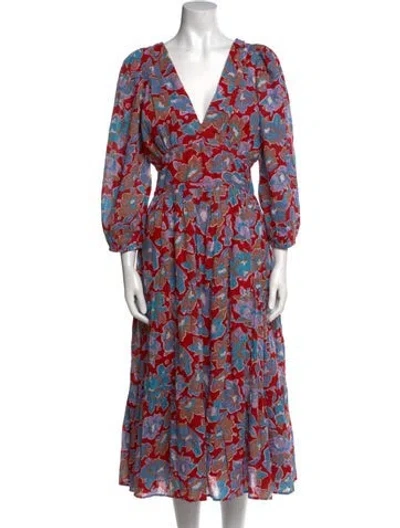 Pre-owned Caroline Constas Floral Print Midi Length Dress In Red