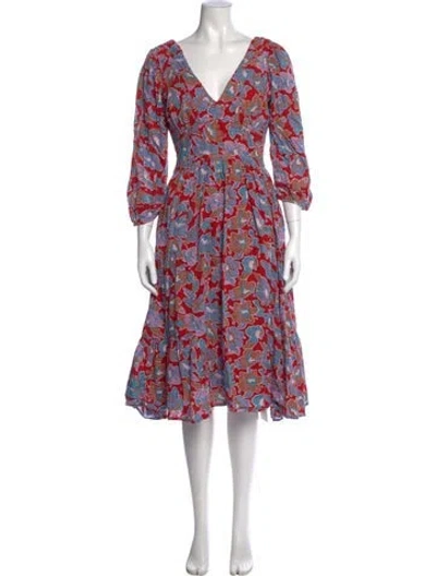 Pre-owned Caroline Constas Floral Print Midi Length Dress In Red