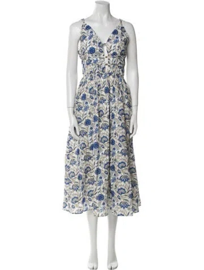 Pre-owned Caroline Constas Floral Print Midi Length Dress W/ Tags In Blue