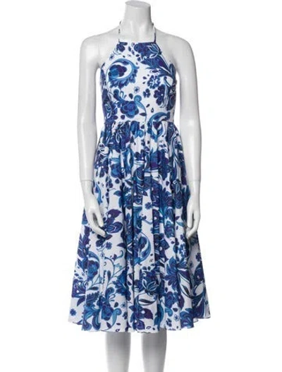 Pre-owned Caroline Constas Floral Print Midi Length Dress W/ Tags In Blue