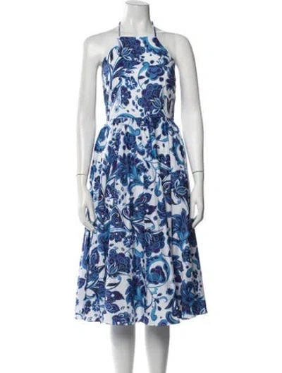 Pre-owned Caroline Constas Floral Print Midi Length Dress W/ Tags In Blue