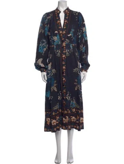 Pre-owned Caroline Constas Floral Print Midi Length Dress W/ Tags In Blue