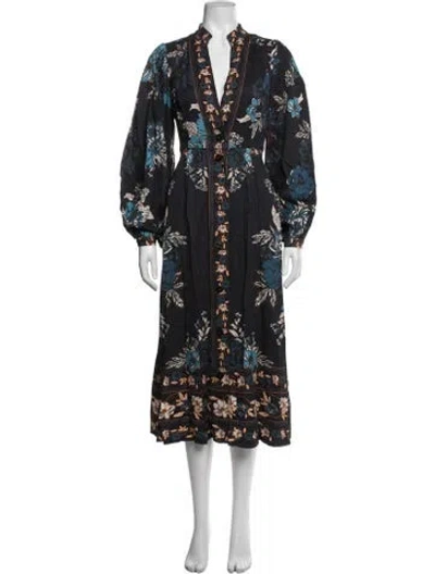 Pre-owned Caroline Constas Floral Print Midi Length Dress W/ Tags In Blue