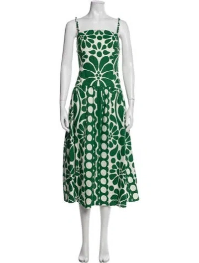 Pre-owned Caroline Constas Floral Print Midi Length Dress W/ Tags In Green
