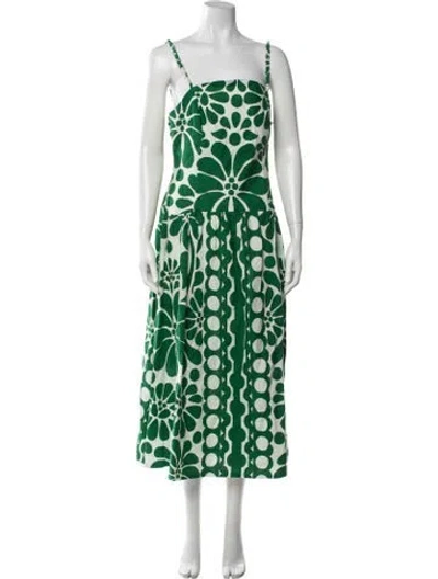 Pre-owned Caroline Constas Floral Print Midi Length Dress W/ Tags In Green