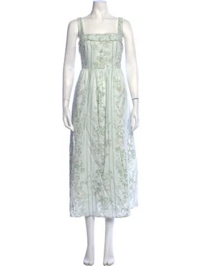 Pre-owned Caroline Constas Floral Print Midi Length Dress W/ Tags In Green