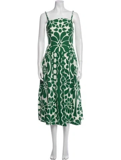 Pre-owned Caroline Constas Floral Print Midi Length Dress W/ Tags In Green