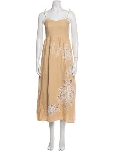 Pre-owned Caroline Constas Floral Print Midi Length Dress W/ Tags In Neutrals