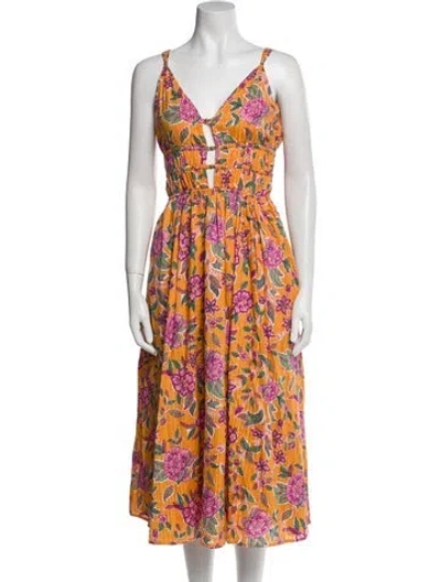 Pre-owned Caroline Constas Floral Print Midi Length Dress W/ Tags In Orange