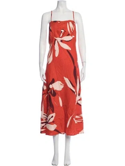 Pre-owned Caroline Constas Floral Print Midi Length Dress W/ Tags In Orange