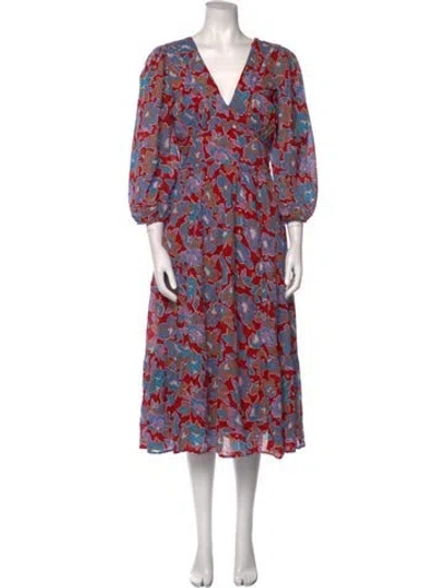 Pre-owned Caroline Constas Floral Print Midi Length Dress W/ Tags In Red