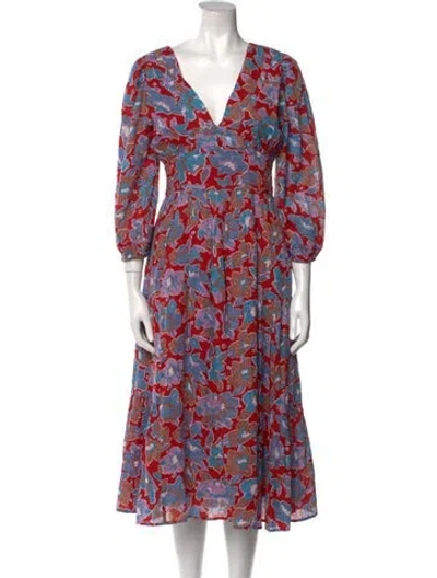Pre-owned Caroline Constas Floral Print Midi Length Dress W/ Tags In Red
