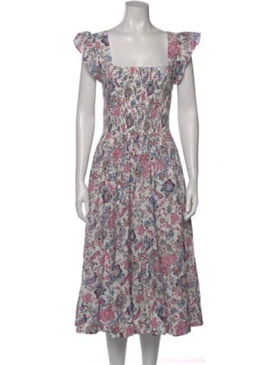 Pre-owned Caroline Constas Floral Print Midi Length Dress W/ Tags In White