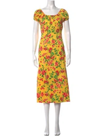 Pre-owned Caroline Constas Floral Print Midi Length Dress W/ Tags In Yellow