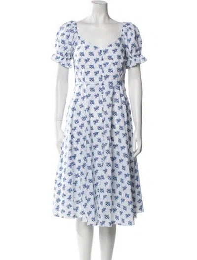 Pre-owned Caroline Constas Floral Print Midi Length Dress In White