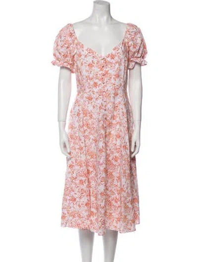 Pre-owned Caroline Constas Floral Print Midi Length Dress In White