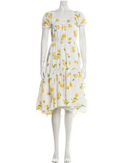 Pre-owned Caroline Constas Floral Print Midi Length Dress In White