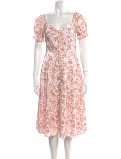 Pre-owned Caroline Constas Floral Print Midi Length Dress In White