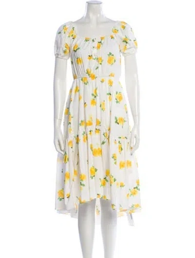 Pre-owned Caroline Constas Floral Print Midi Length Dress In White