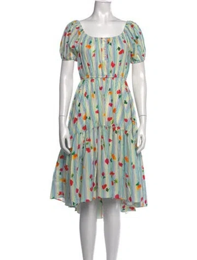 Pre-owned Caroline Constas Floral Print Midi Length Dress In White