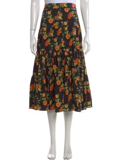 Pre-owned Caroline Constas Floral Print Midi Length Skirt In Black