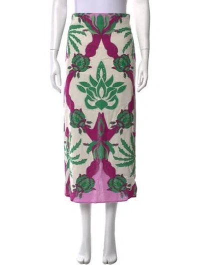 Pre-owned Caroline Constas Floral Print Midi Length Skirt In White
