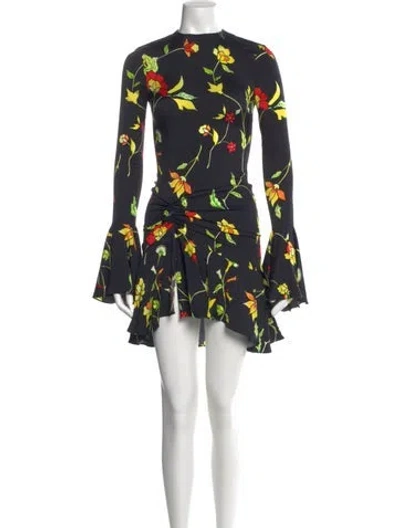 Pre-owned Caroline Constas Floral Print Mini Dress In Black
