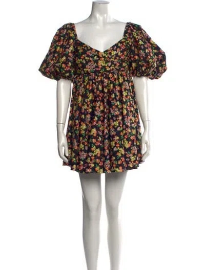 Pre-owned Caroline Constas Floral Print Mini Dress In Black