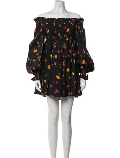 Pre-owned Caroline Constas Floral Print Mini Dress In Black/pink
