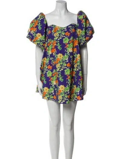 Pre-owned Caroline Constas Floral Print Mini Dress In Blue