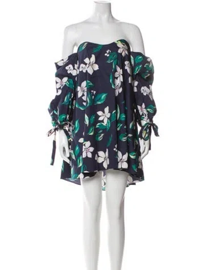 Pre-owned Caroline Constas Floral Print Mini Dress In Blue