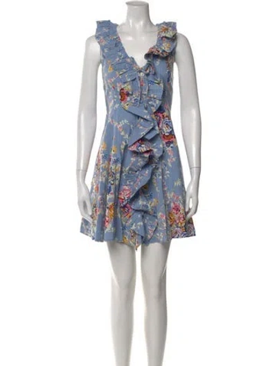 Pre-owned Caroline Constas Floral Print Mini Dress In Blue