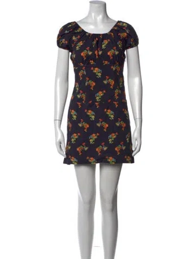 Pre-owned Caroline Constas Floral Print Mini Dress In Blue