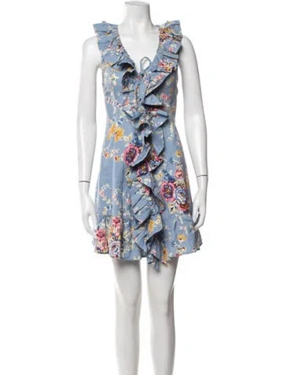 Pre-owned Caroline Constas Floral Print Mini Dress In Blue