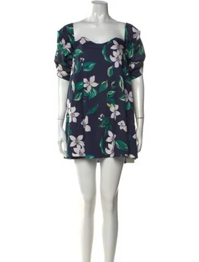 Pre-owned Caroline Constas Floral Print Mini Dress In Blue/green